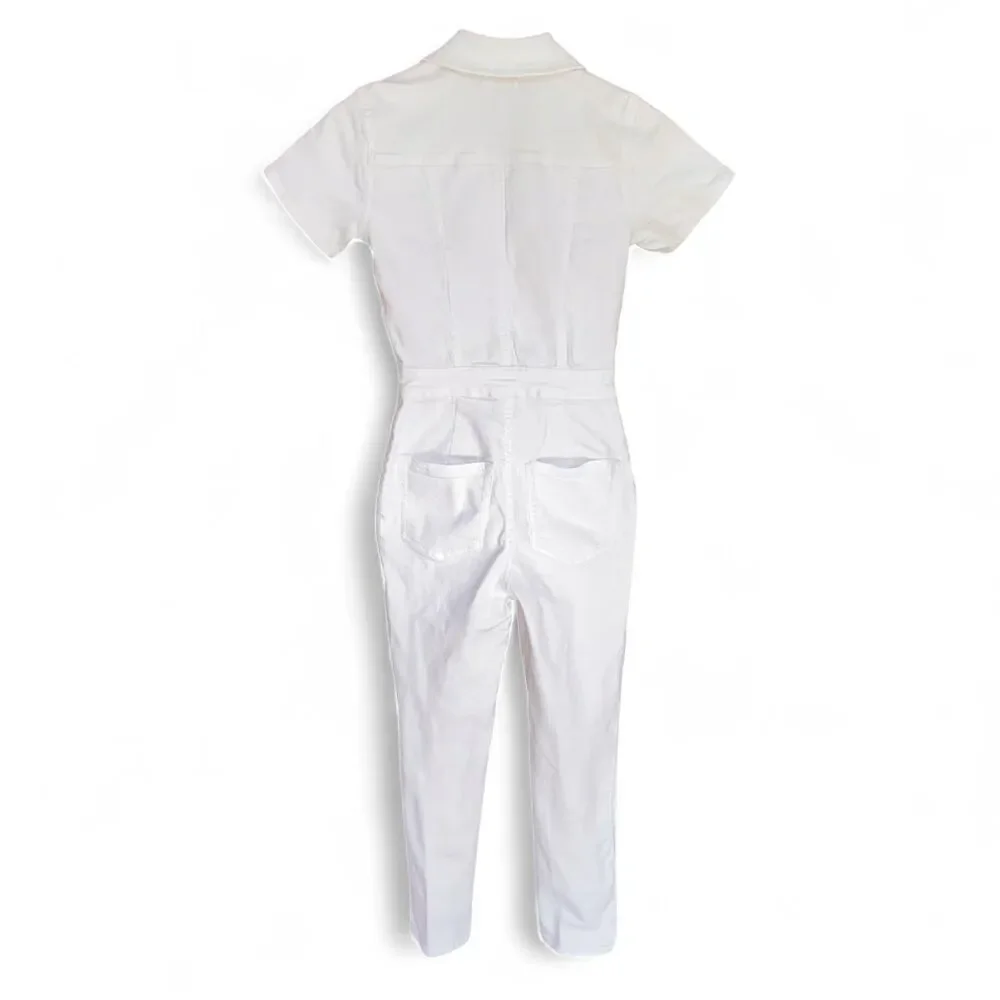 Good American Fit For Success White Denim Jumpsuit Size 0